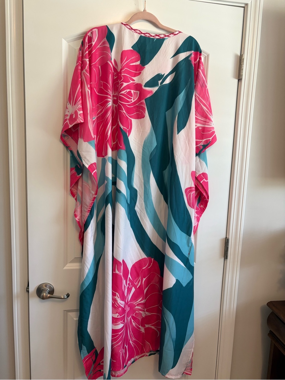 Bold Floral Caftan in Hot Pink & Teal - Picture 3 of 3